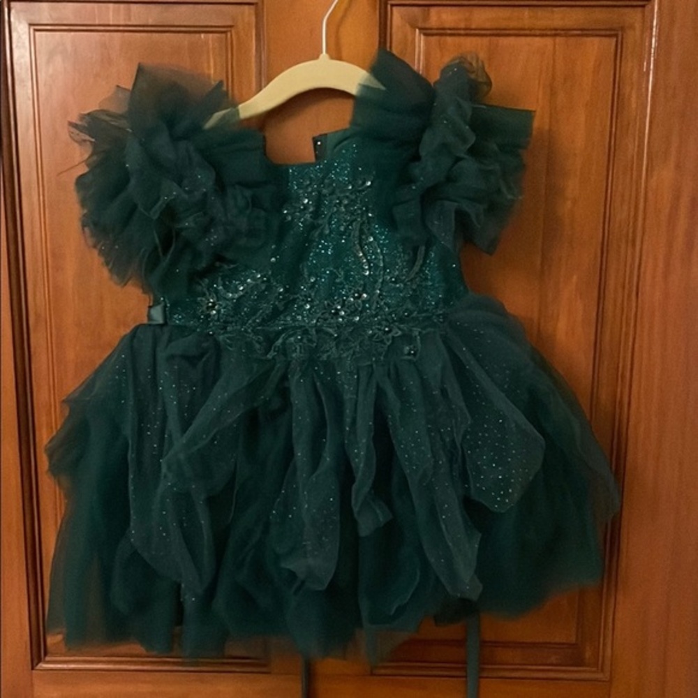 Tip Top Kids Green Formal Dress with Tulle and Sequins